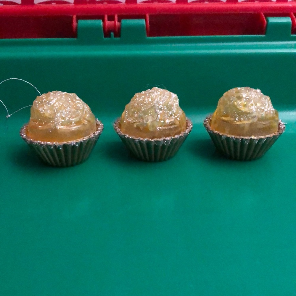 Set of 3 Mini Gold Glitter Cupcake Ornaments
